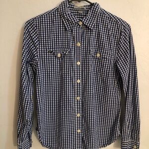 Per Se Blouse  Women's Size Small Plaid Blue White Button Down Shirt